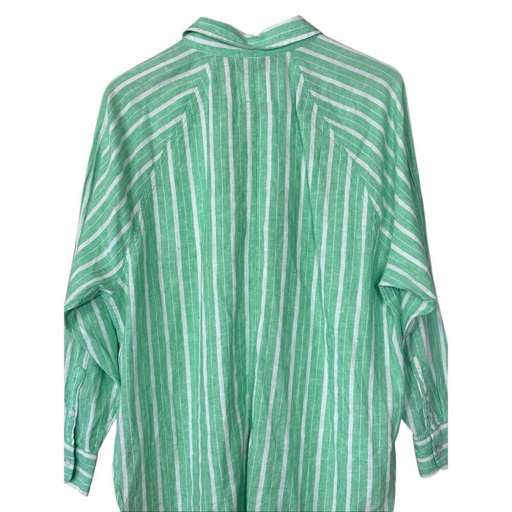 Aerie linen blend coverup shirt button down celebrity green stripes XS - Picture 11 of 13
